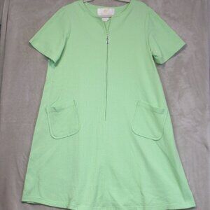 Stan Herman Zip Front Robe Lounge Sleep Waffle Knit Comfort Green Large Pockets